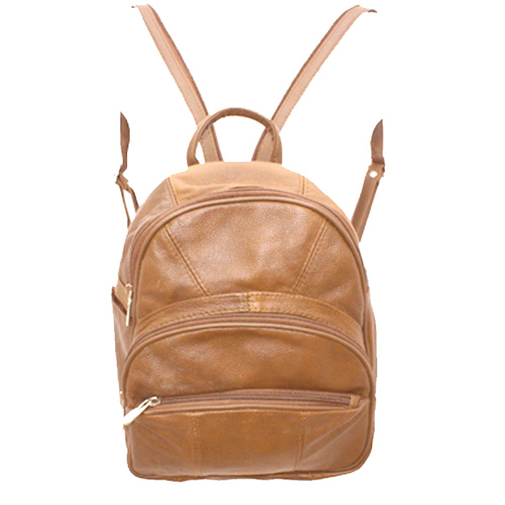 Silver Fever Genuine Leather Round Top Backpack Purse Organizer Bag