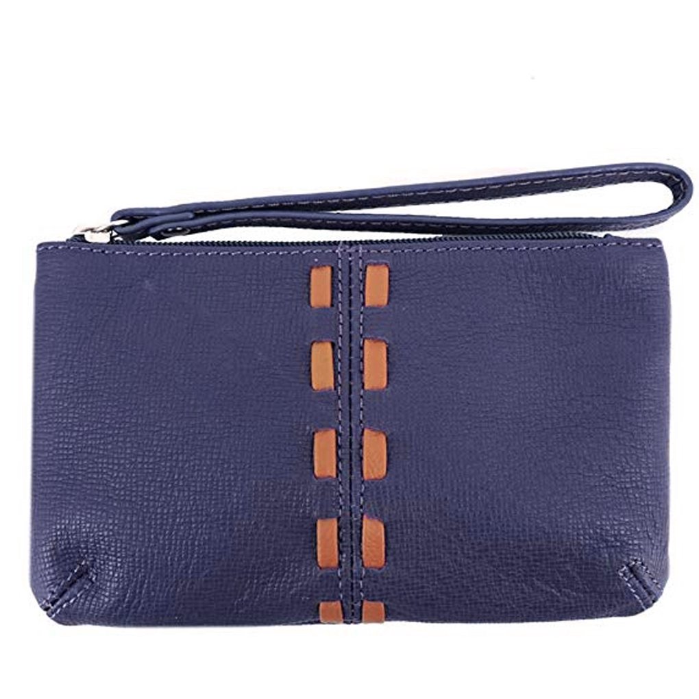 Women's Leather Wristlet Small Wallet Clutch with Whipstitched Detail