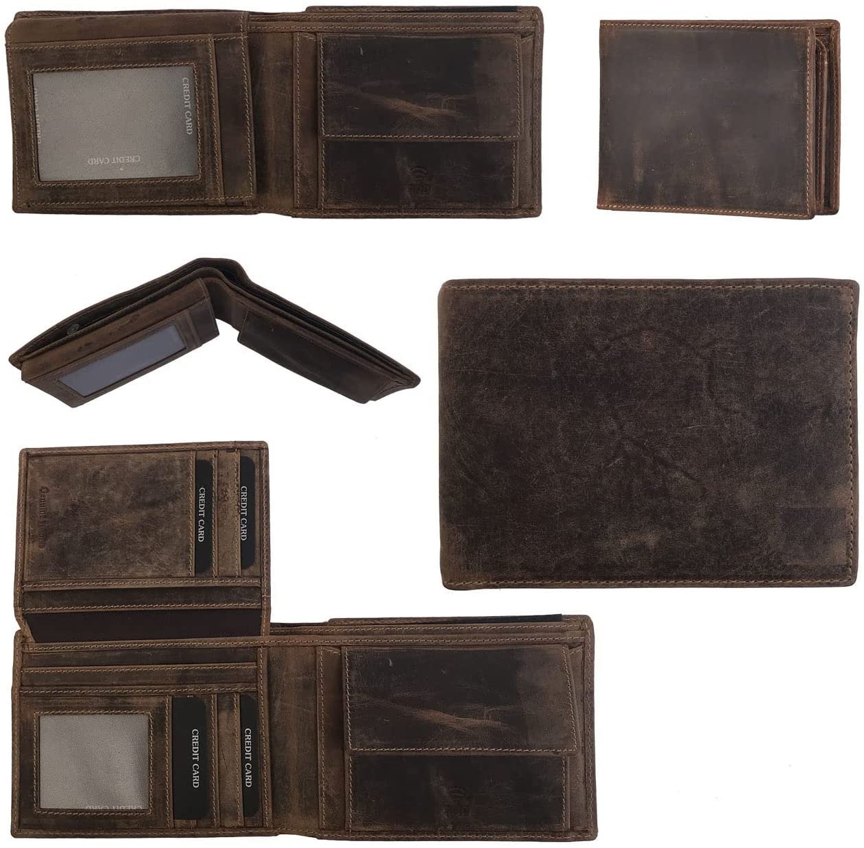 Leather Wallet for Men's-Genuine Washed Calf RFID Blocking Bifold Men Wallet With Coin Pocket (Vertical Flip Stitched Collar, Black)