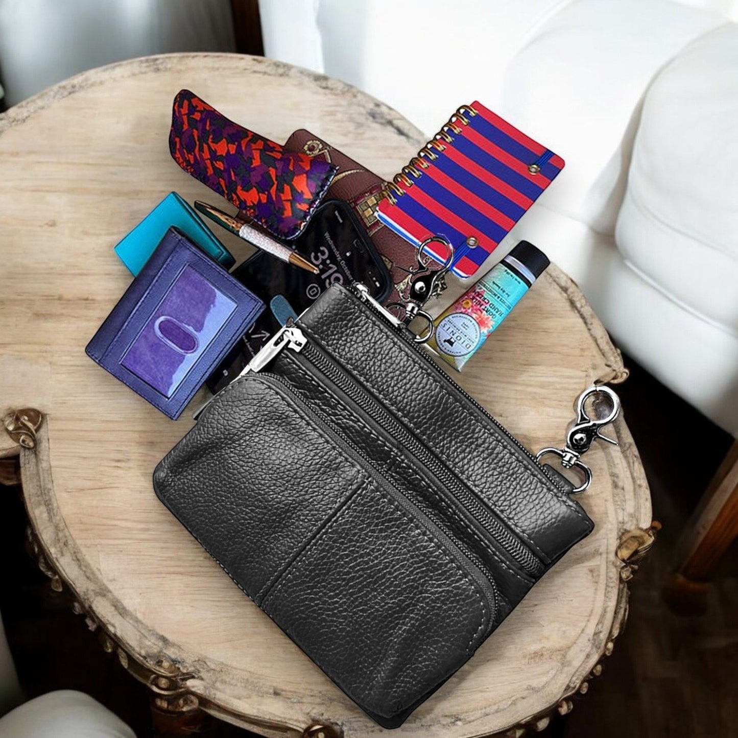 SILVERFEVER Leather Bike Rider Accordion Bag Cross Body Belt Phone Pack Pouch