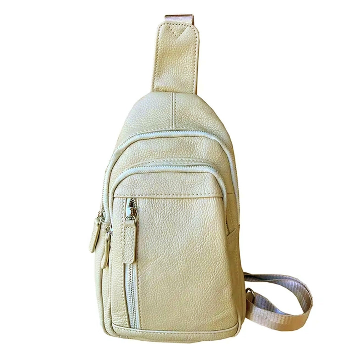 SILVERFEVER Women's Cross Body Sling Leather Bag Chest Bag Daypack Fanny Pack for Every Day, Hiking, or Traveling (Grey)