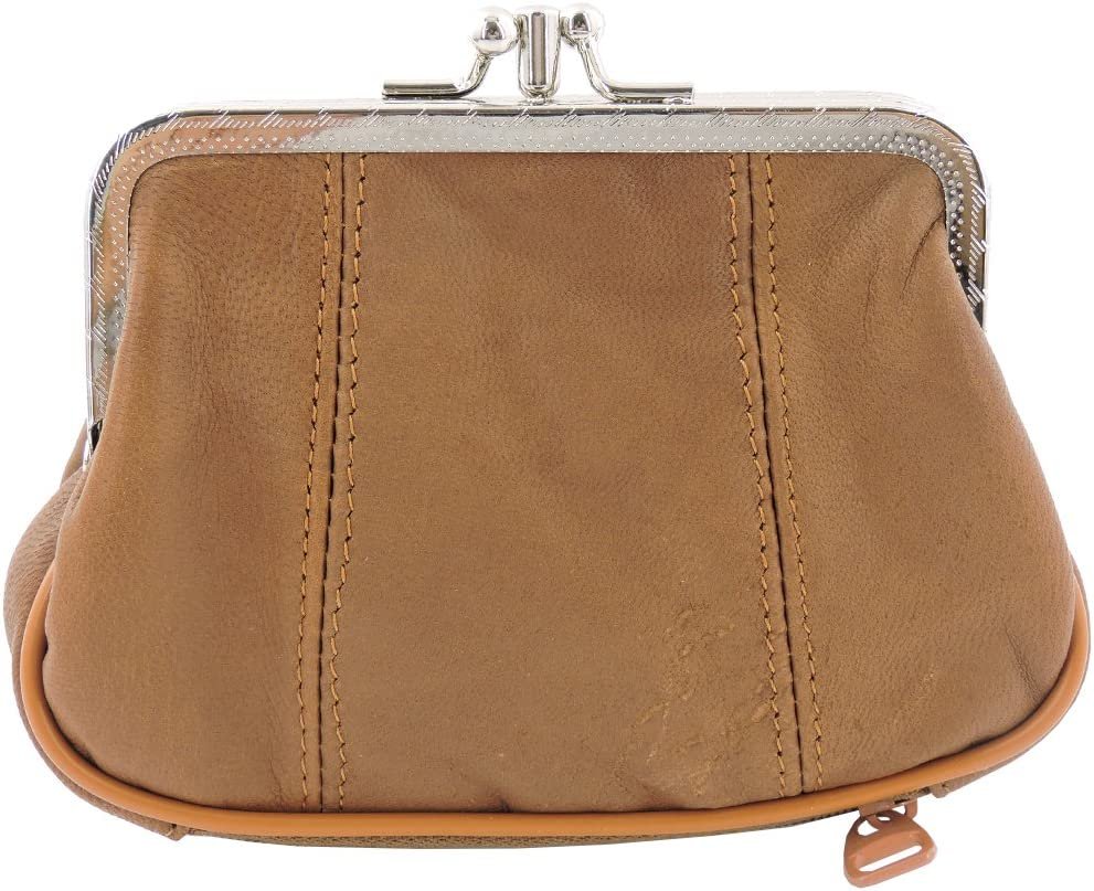 SILVERFEVER Leather Coin Purse with Kisslock Closure - Handcrafted Genuine Lambskin (3 Entry, Black)