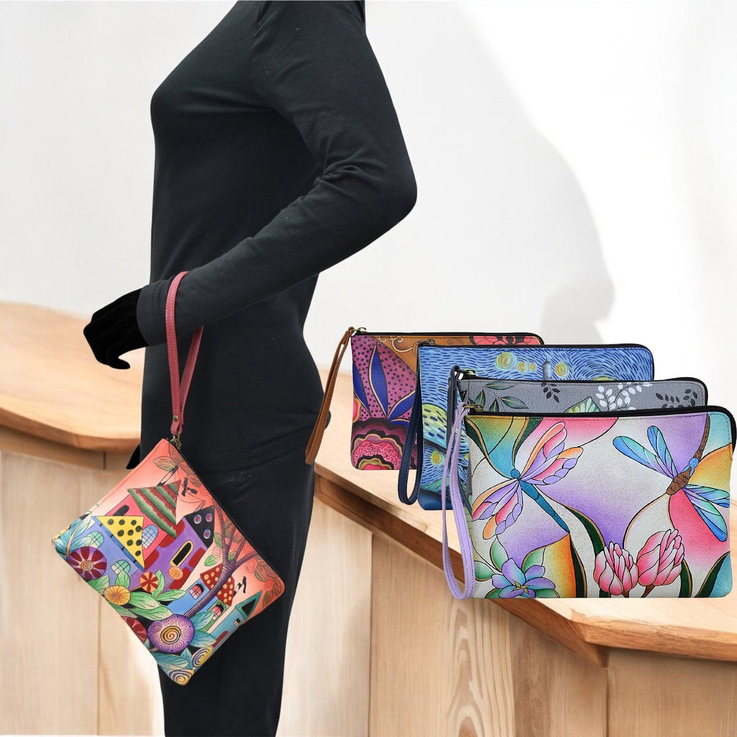 Anna by Anuschka Large Artistic Wristlet Festival or Evening Clutch