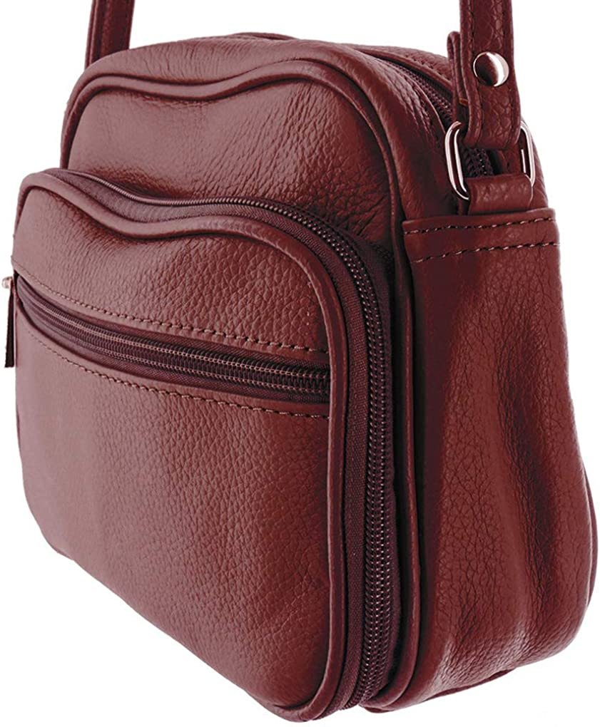 Cowhide Leather Womens Shoulder Purse Small Cross Body Organizer Bag with Many Pockets