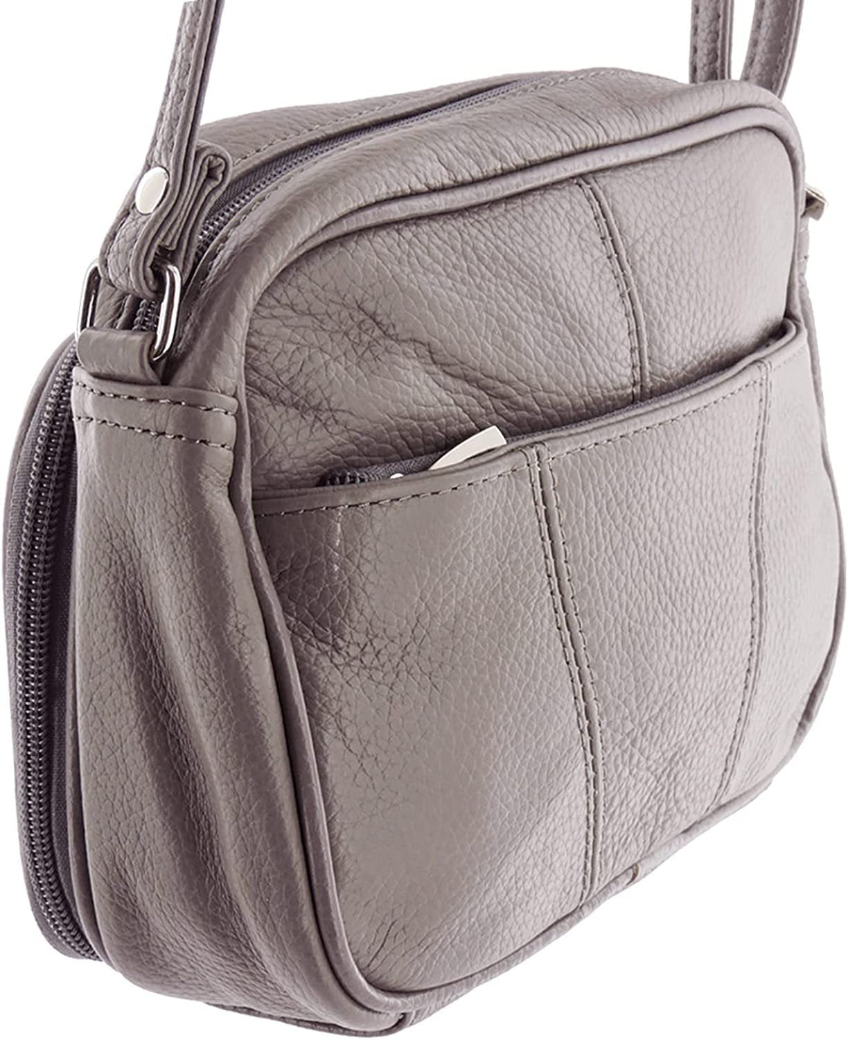 Cowhide Leather Womens Shoulder Purse Small Cross Body Organizer Bag with Many Pockets
