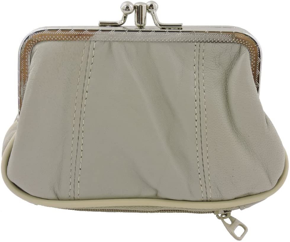 SILVERFEVER Leather Coin Purse with Kisslock Closure - Handcrafted Genuine Lambskin (3 Entry, Black)