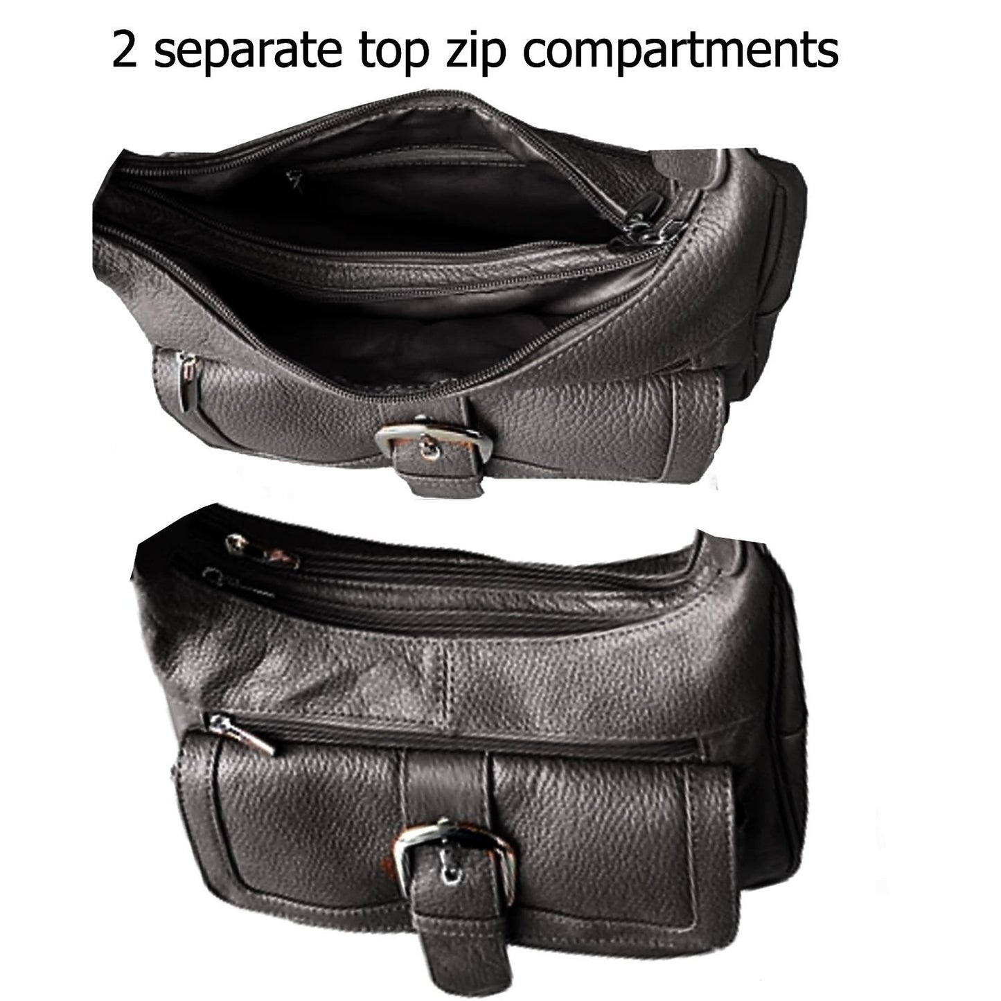 Women's Hobo Leather Handbag with 2 Entry, Buckled Front Pocket Silver Fever