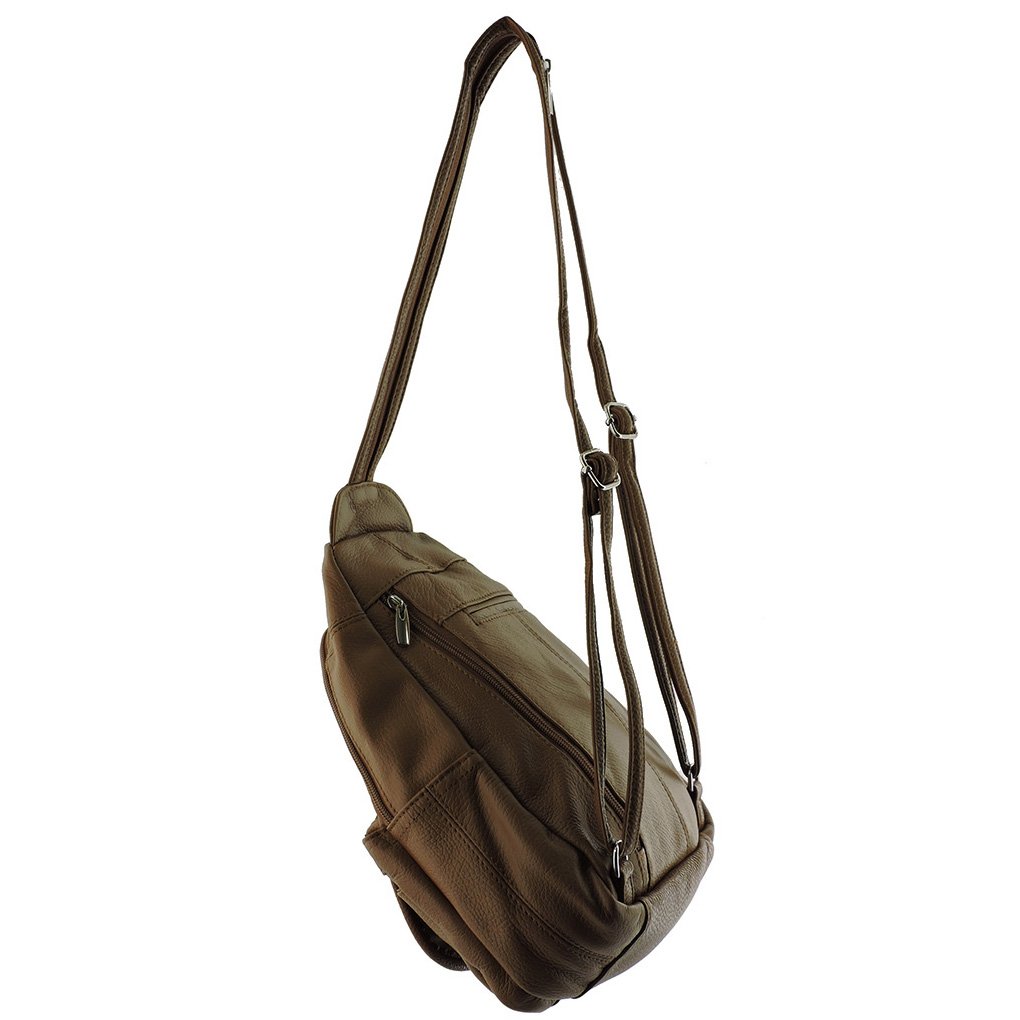 Leather Sling Backpack Convertible Medium Size Top Entry