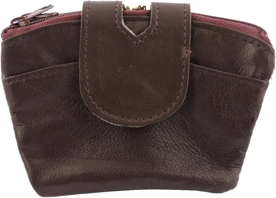SILVERFEVER Leather Coin Purse with Kisslock Closure - Handcrafted Genuine Lambskin (3 Entry, Black)