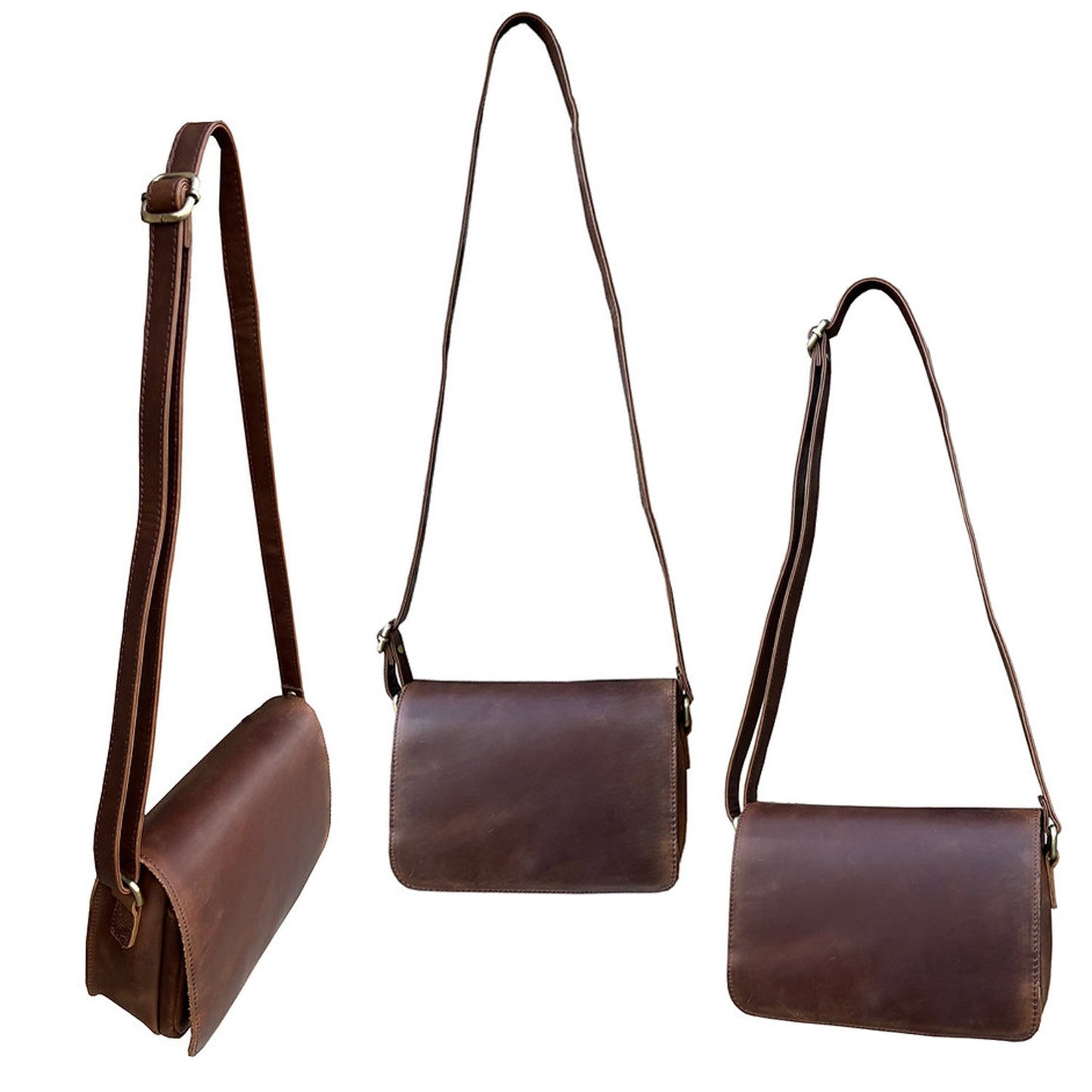 Cowhide Leather Womens Shoulder Purse Small Cross Body Organizer Bag with Many Pockets