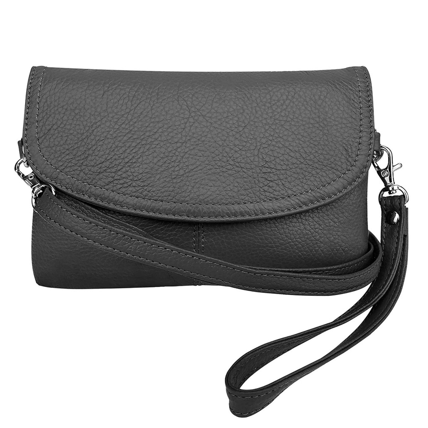 Leather Handbag Purse Womens Small Clutch Wristlet Crossbody Multi Compartment Organiser Fits Phone SilverFever