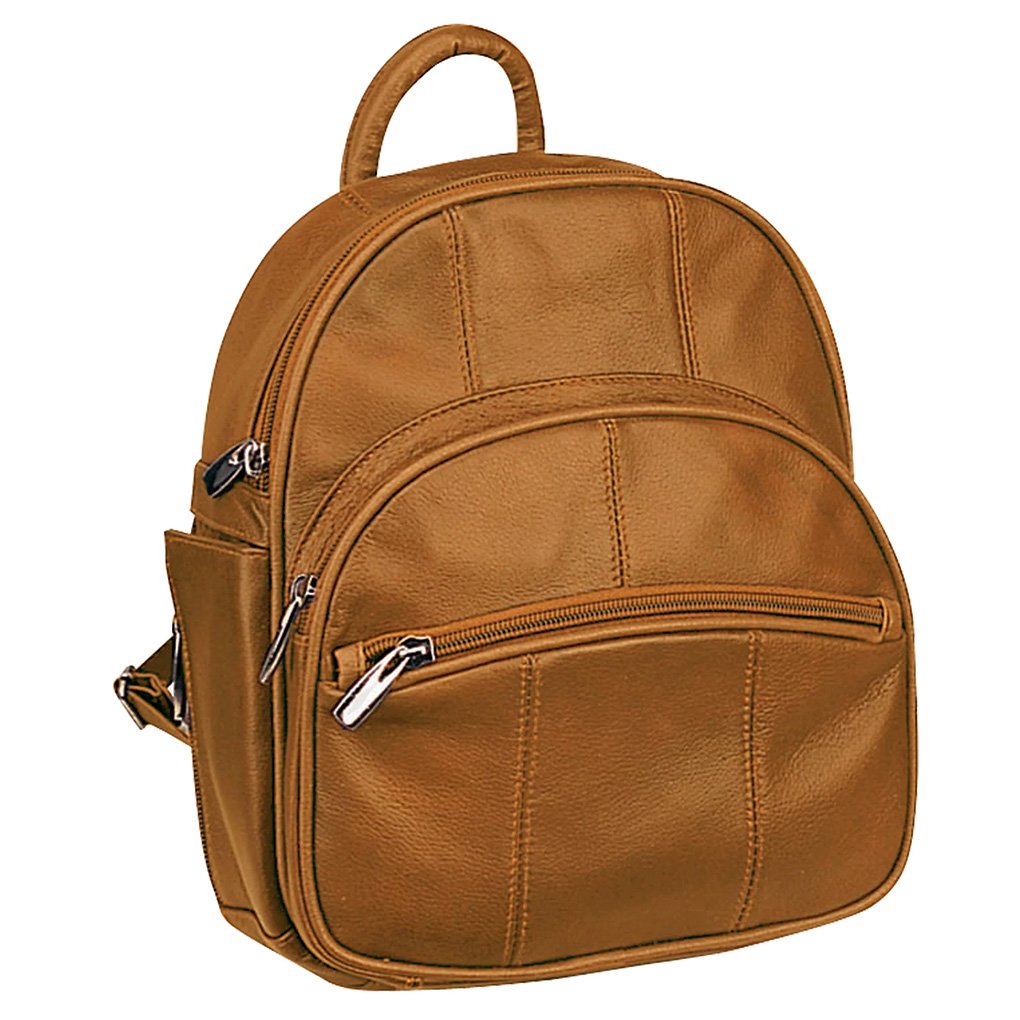 Silver Fever Genuine Leather Round Top Backpack Purse Organizer Bag