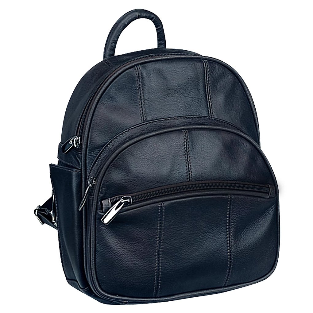Silver Fever Genuine Leather Round Top Backpack Purse Organizer Bag