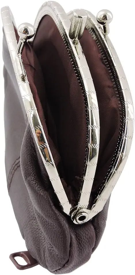 SILVERFEVER Leather Coin Purse with Kisslock Closure - Handcrafted Genuine Lambskin (3 Entry, Black)