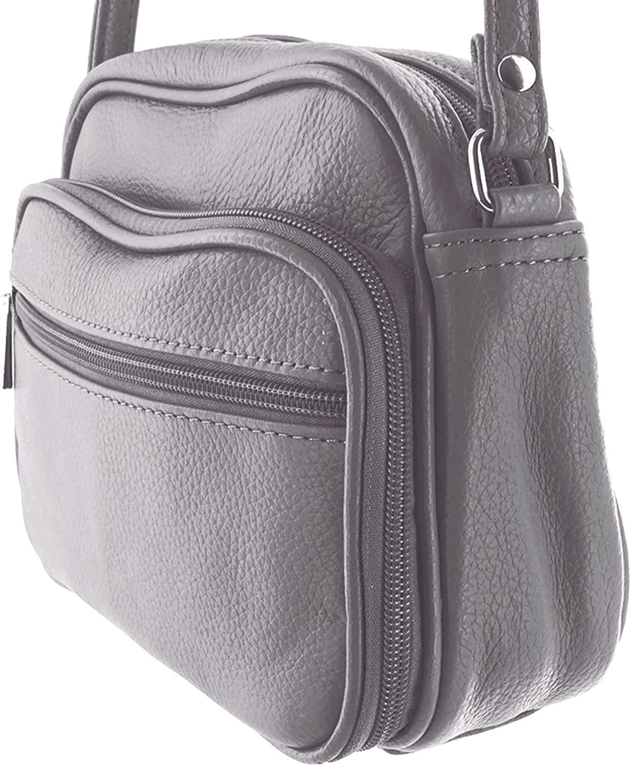 Cowhide Leather Womens Shoulder Purse Small Cross Body Organizer Bag with Many Pockets