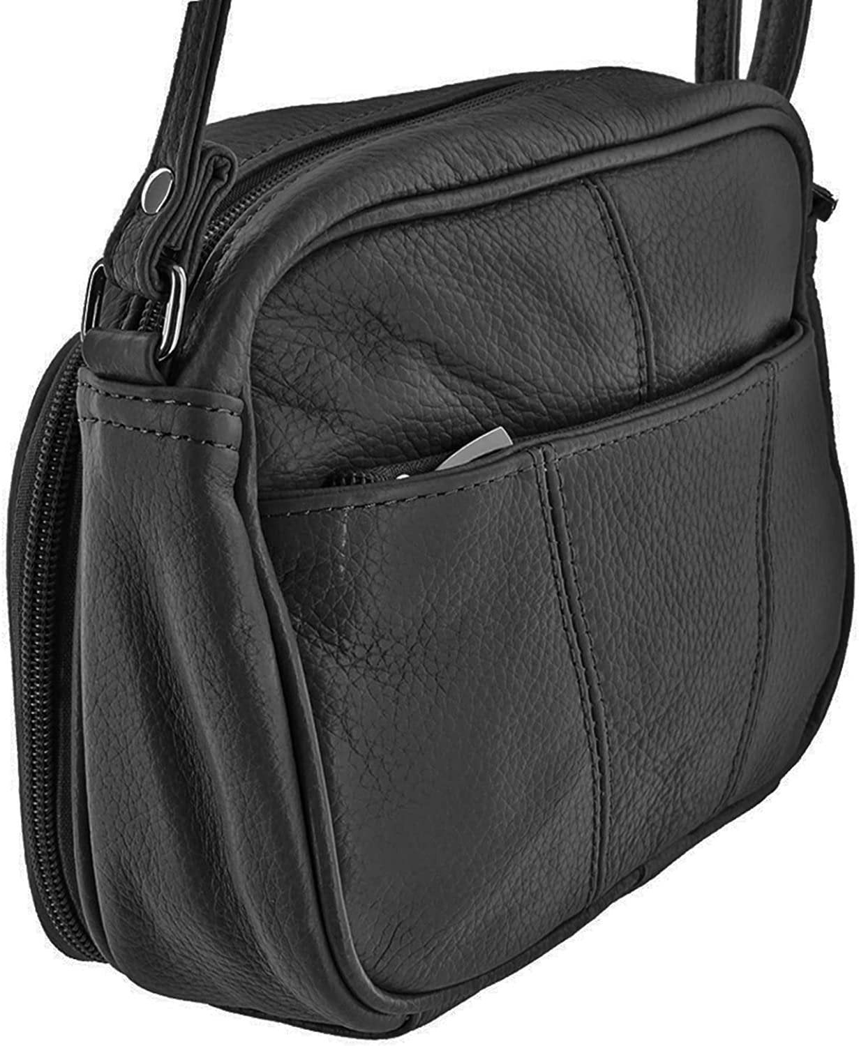 Cowhide Leather Womens Shoulder Purse Small Cross Body Organizer Bag with Many Pockets