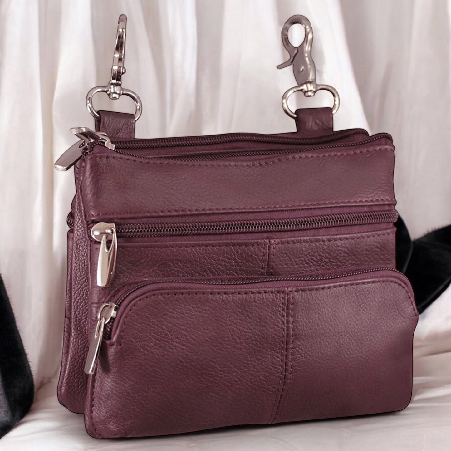 SILVERFEVER Leather Bike Rider Accordion Bag Cross Body Belt Phone Pack Pouch