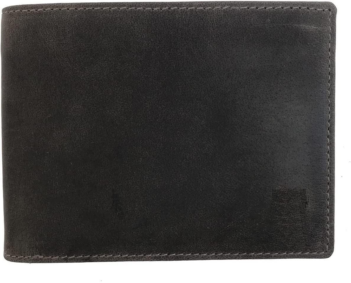 Leather Wallet for Men's-Genuine Washed Calf RFID Blocking Bifold Men Wallet With Coin Pocket (Vertical Flip Stitched Collar, Black)