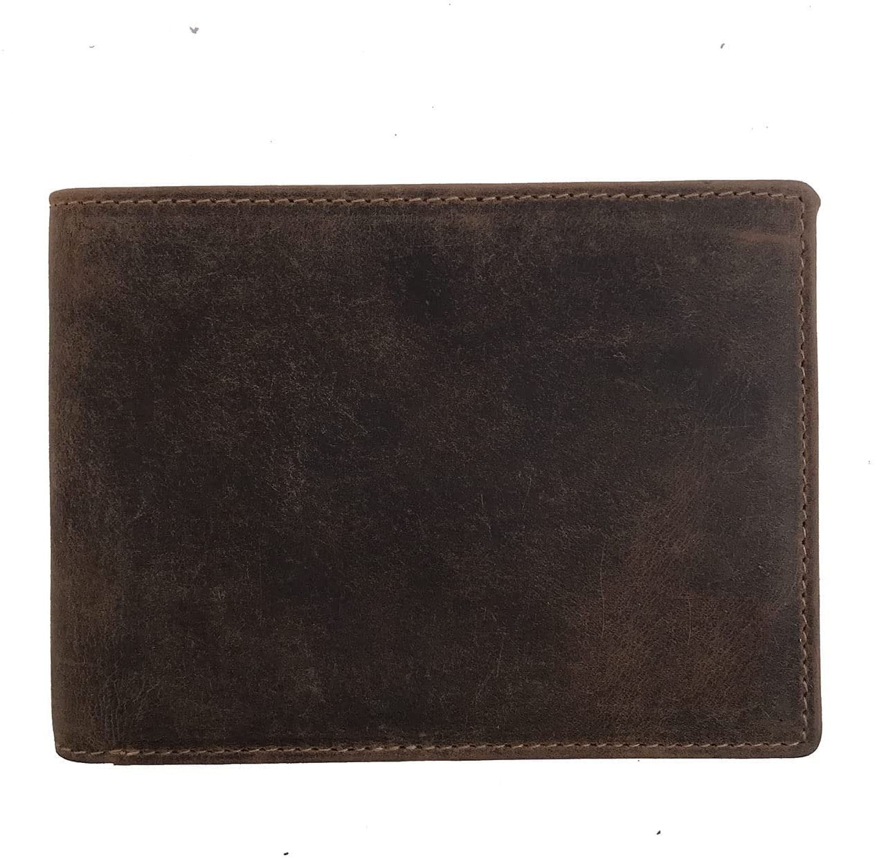 Leather Wallet for Men's-Genuine Washed Calf RFID Blocking Bifold Men Wallet With Coin Pocket (Vertical Flip Stitched Collar, Black)