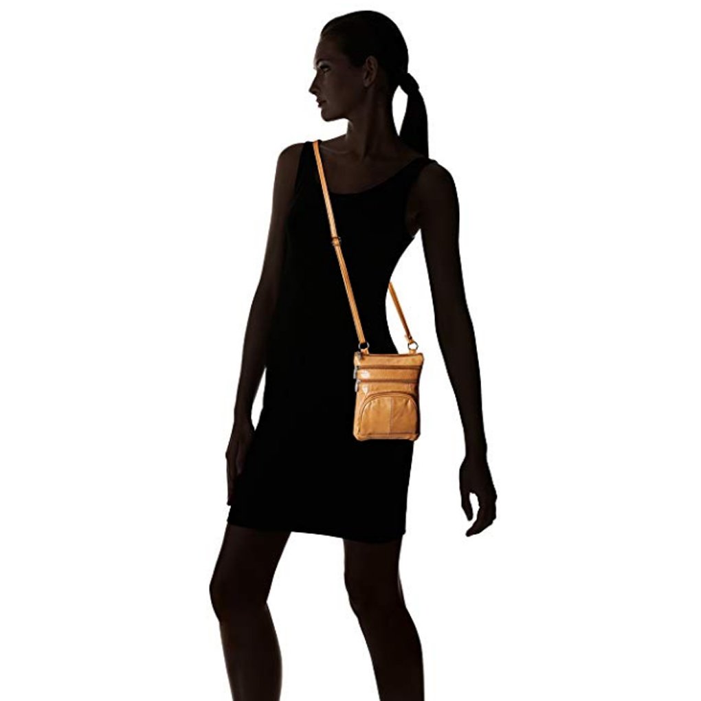 SILVERFEVER Women's Shoulder Crossbody Round RFID Pocket Small Genuine Leather Bag