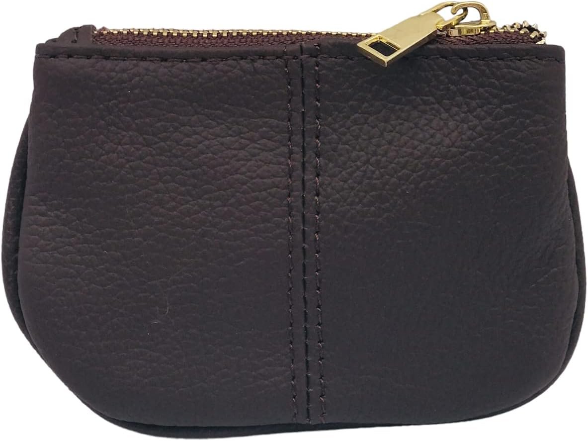 Cowhide Leather Coin Purse Pouch w Zipper and Key Fob