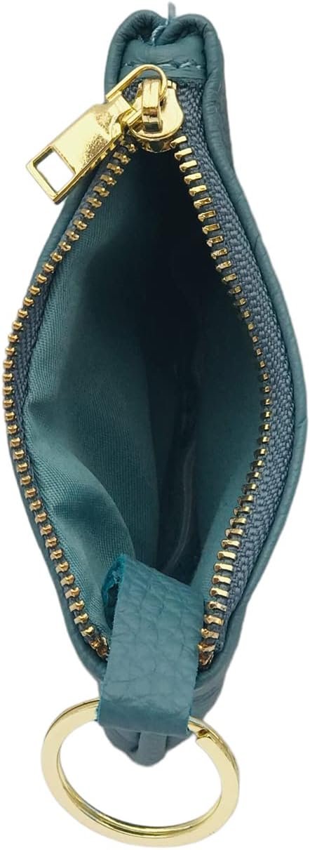 Cowhide Leather Coin Purse Pouch w Zipper and Key Fob