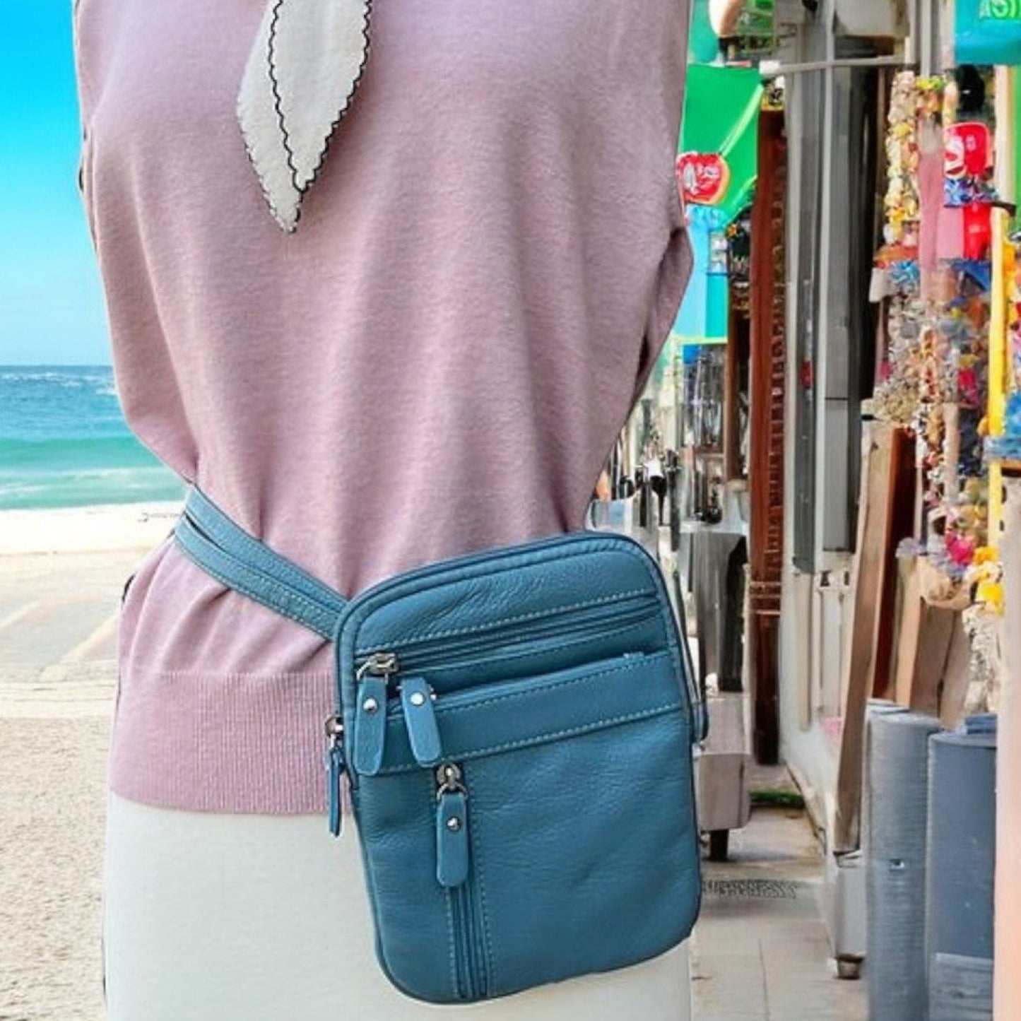 Women's Leather Crossbody, Shoulder, or Belt Bag – Vertical 4-Pocket Organizer Pouch