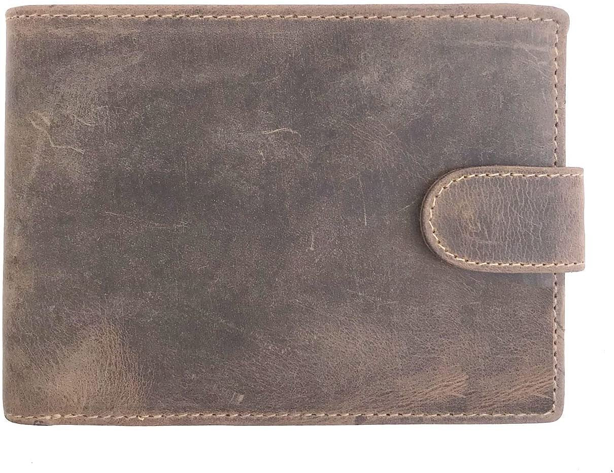 Leather Wallet for Men's-Genuine Washed Calf RFID Blocking Bifold Men Wallet With Coin Pocket (Vertical Flip Stitched Collar, Black)