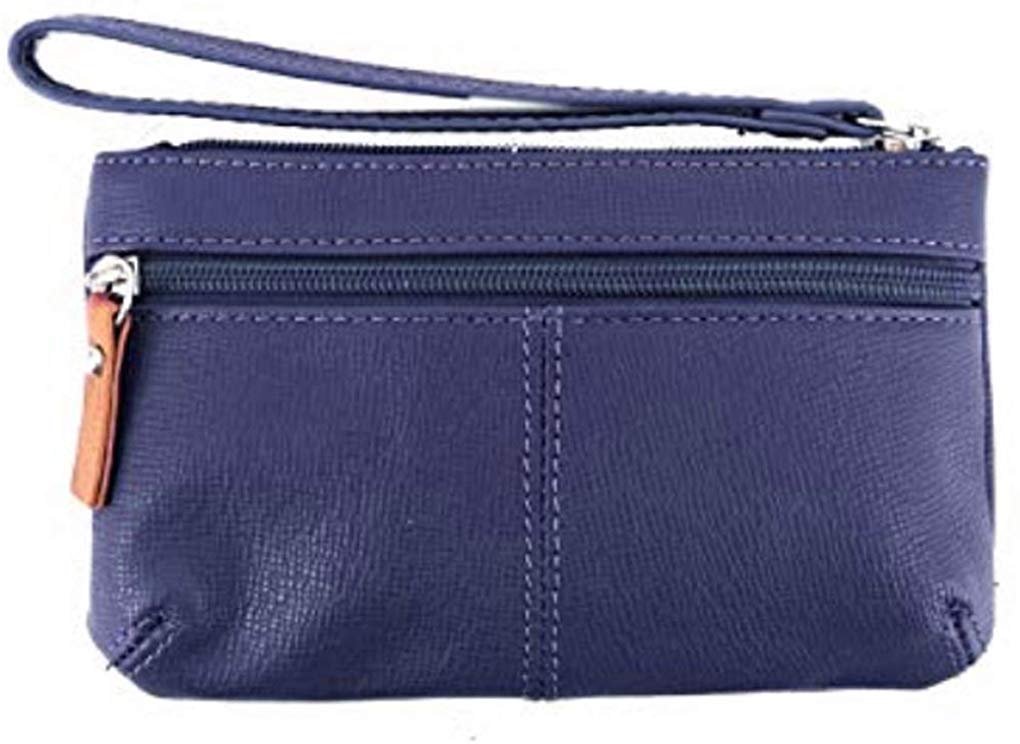 Women's Leather Wristlet Small Wallet Clutch with Whipstitched Detail