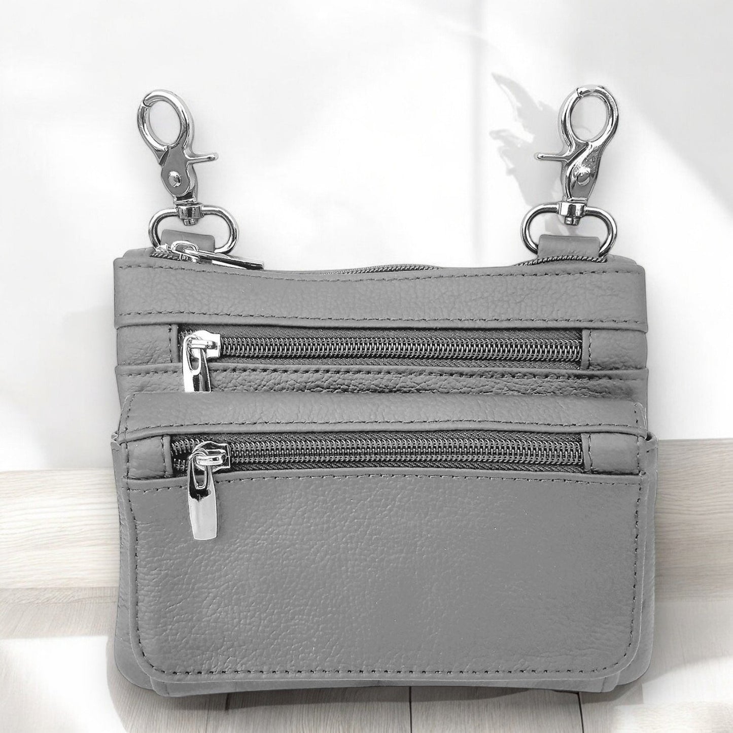 SILVERFEVER Leather Bike Rider Accordion Bag Cross Body Belt Phone Pack Pouch