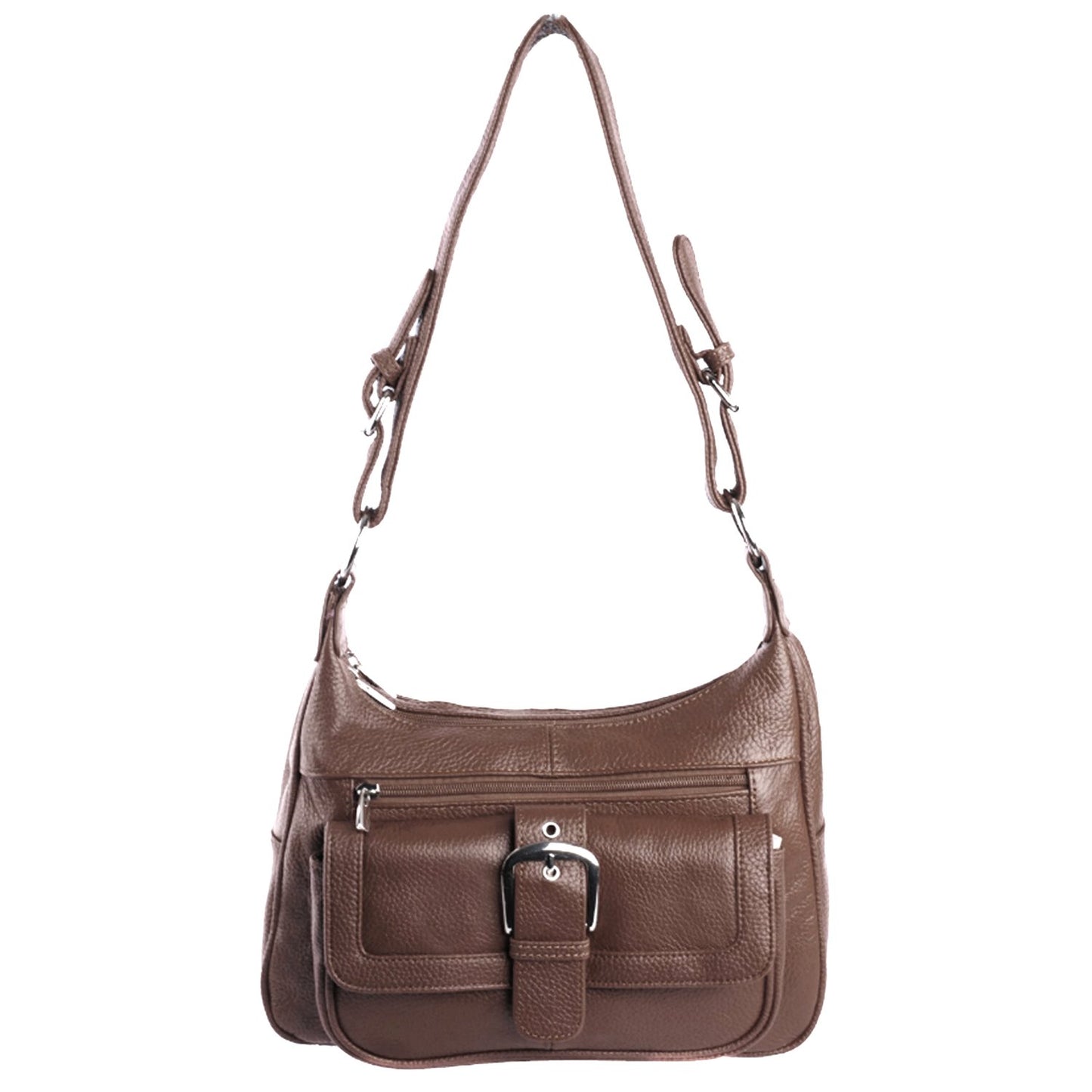 Women's Hobo Leather Handbag with 2 Entry, Buckled Front Pocket Silver Fever