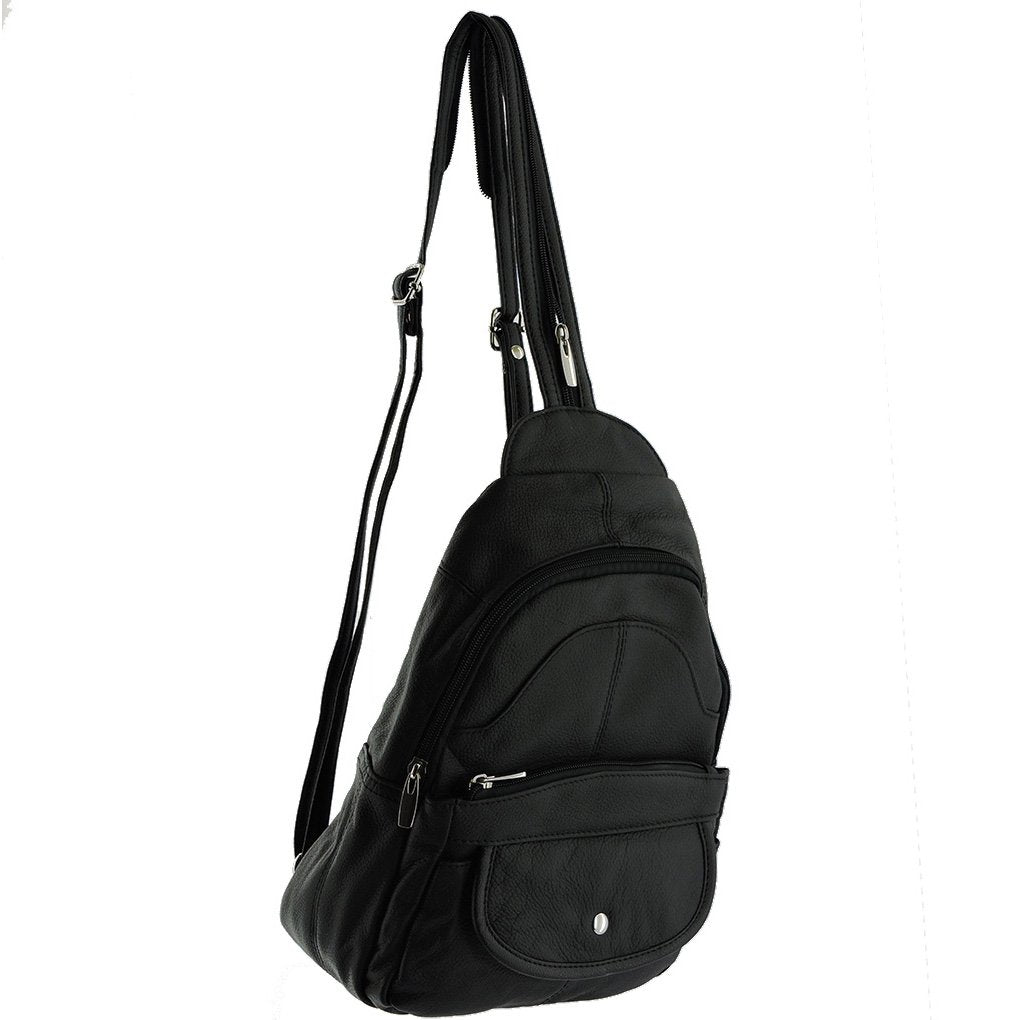 Leather Sling Backpack Convertible Medium Size Top Entry