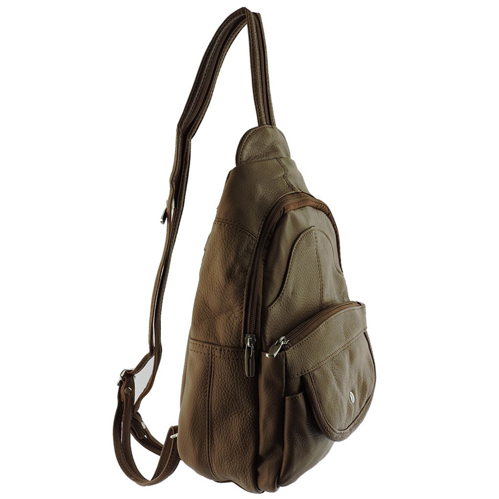 Leather Sling Backpack Convertible Medium Size Top Entry