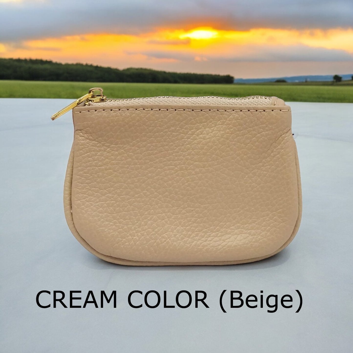 Cowhide Leather Coin Purse Pouch w Zipper and Key Fob
