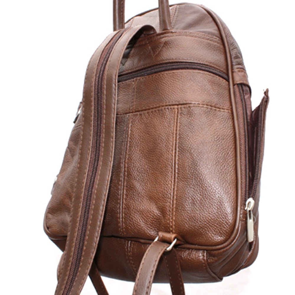 Silver Fever Genuine Leather Round Top Backpack Purse Organizer Bag