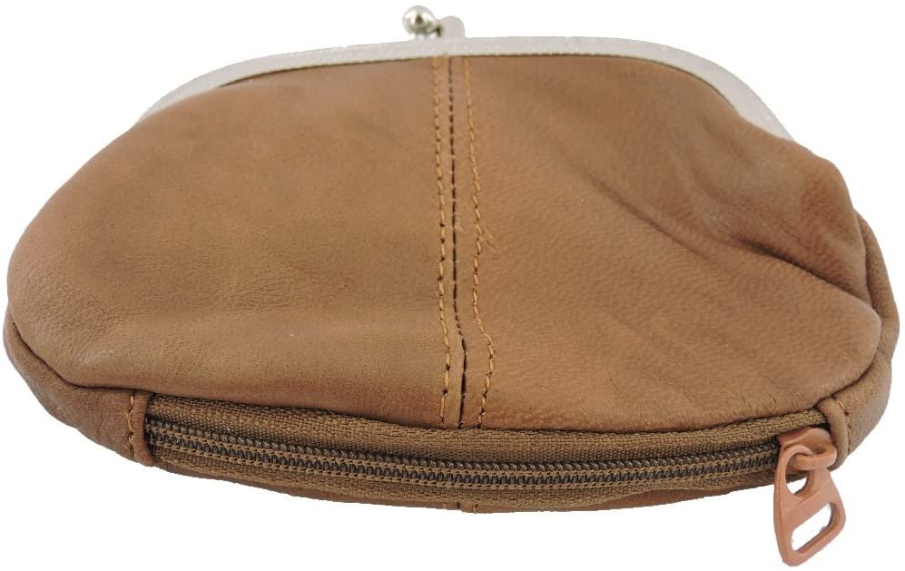 SILVERFEVER Leather Coin Purse with Kisslock Closure - Handcrafted Genuine Lambskin (3 Entry, Black)