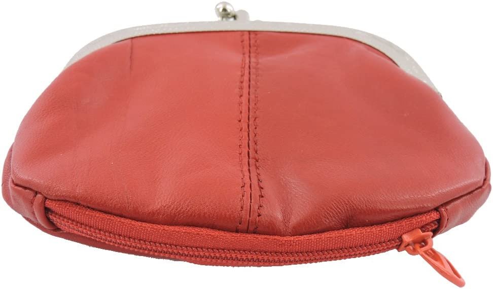 SILVERFEVER Leather Coin Purse with Kisslock Closure - Handcrafted Genuine Lambskin (3 Entry, Black)