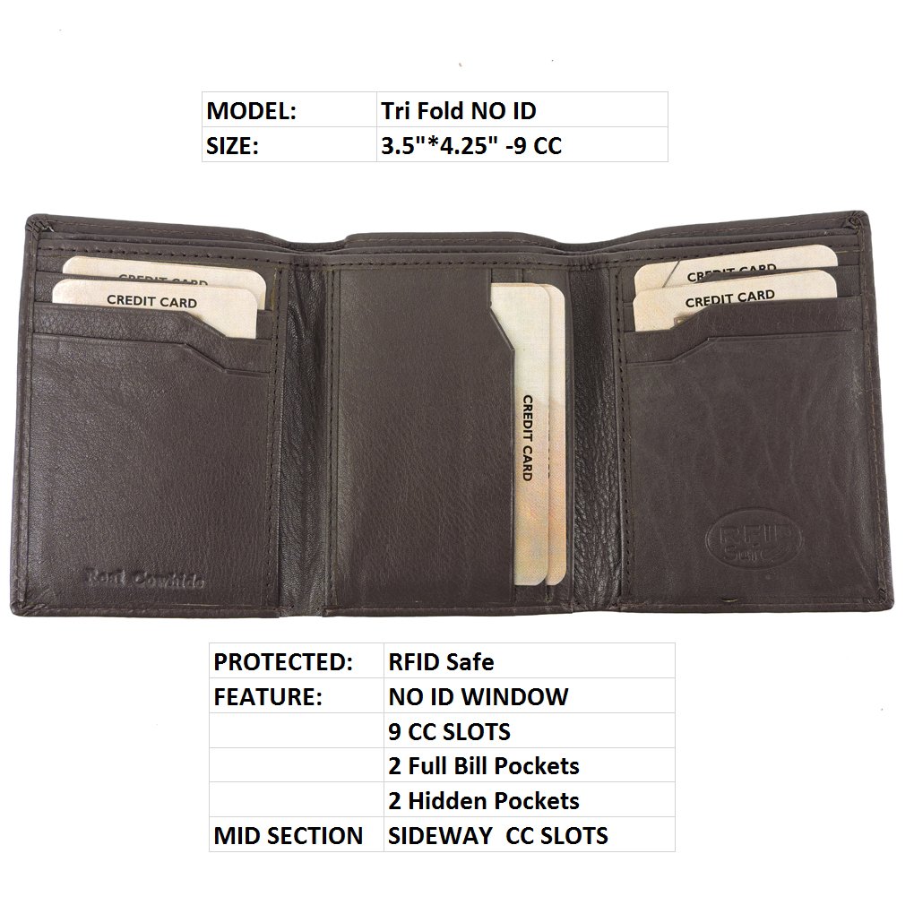 Men's RFID Leather Wallet Cowhide, ID, CC, Bill Pockets, Gift Box