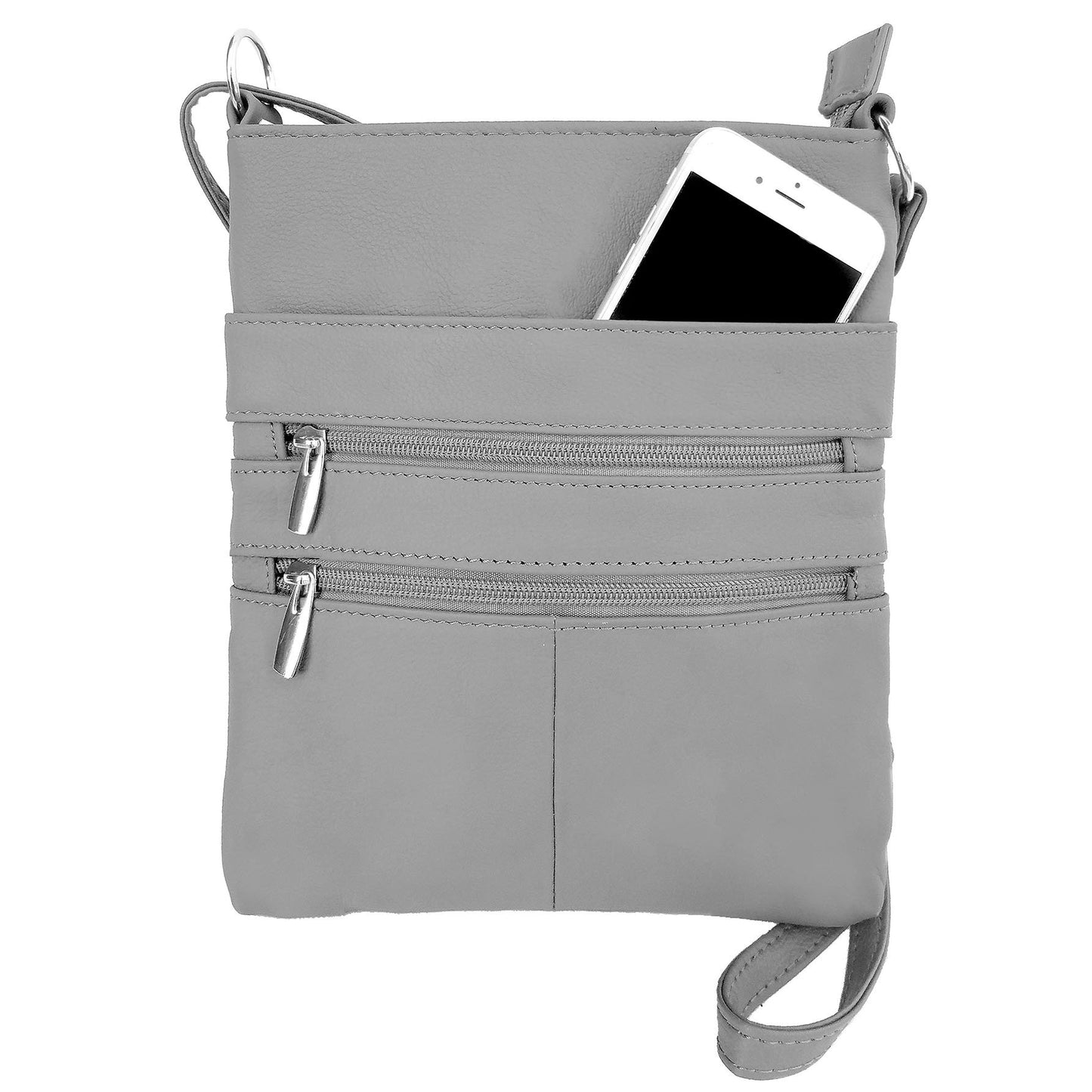 Genuine Leather Travel Shoulder Cross Body Purse Handbag Silver Fever