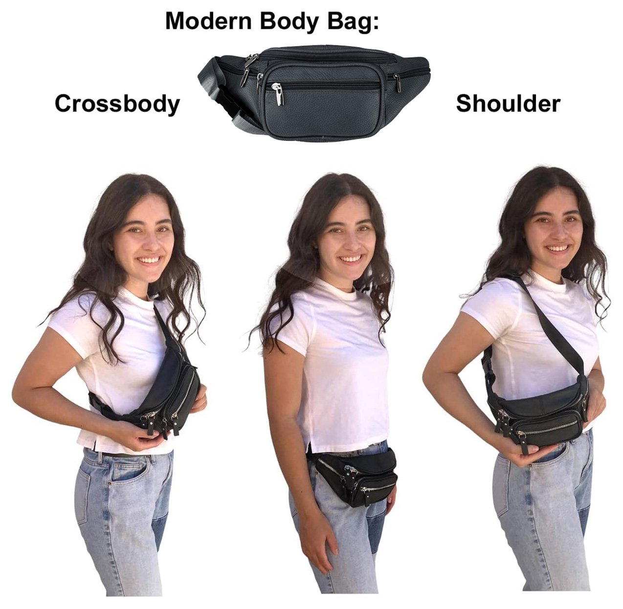 Men's Women's Leather Fanny Pack Waist-Pack Cellphone Holder Crossover Bag