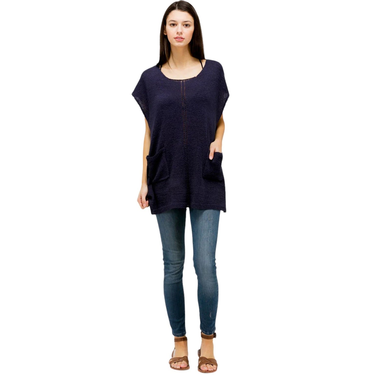 Look by M Sheer Denim Cover Up Pocket Poncho