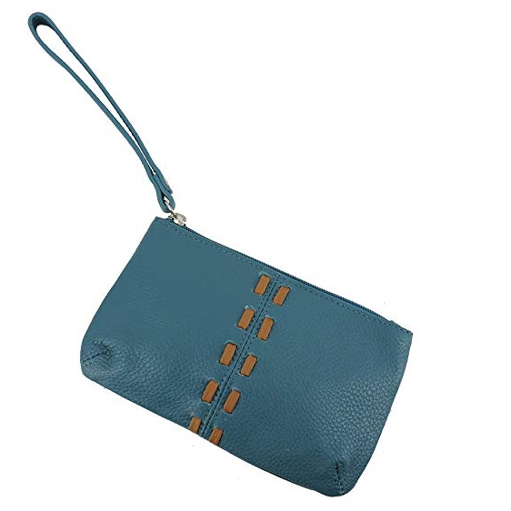 Women's Leather Wristlet Small Wallet Clutch with Whipstitched Detail