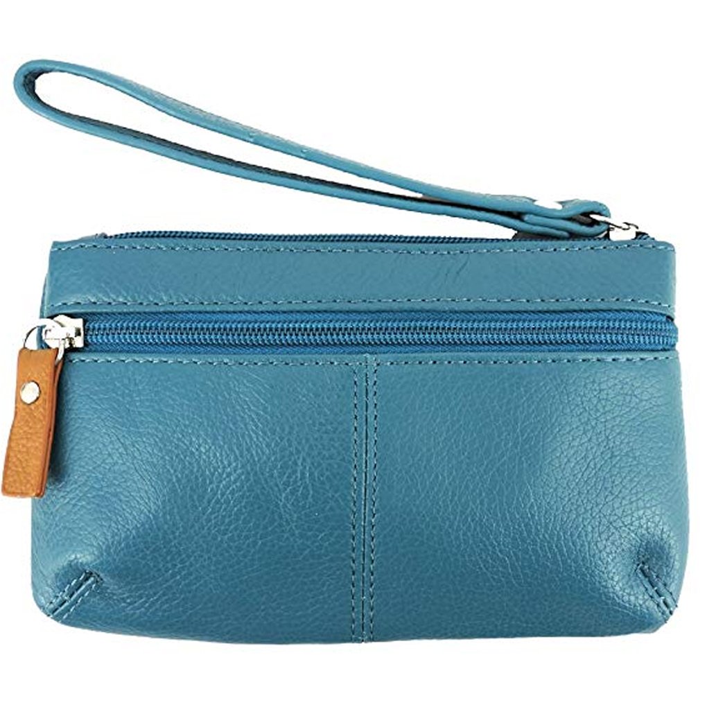 Women's Leather Wristlet Small Wallet Clutch with Whipstitched Detail