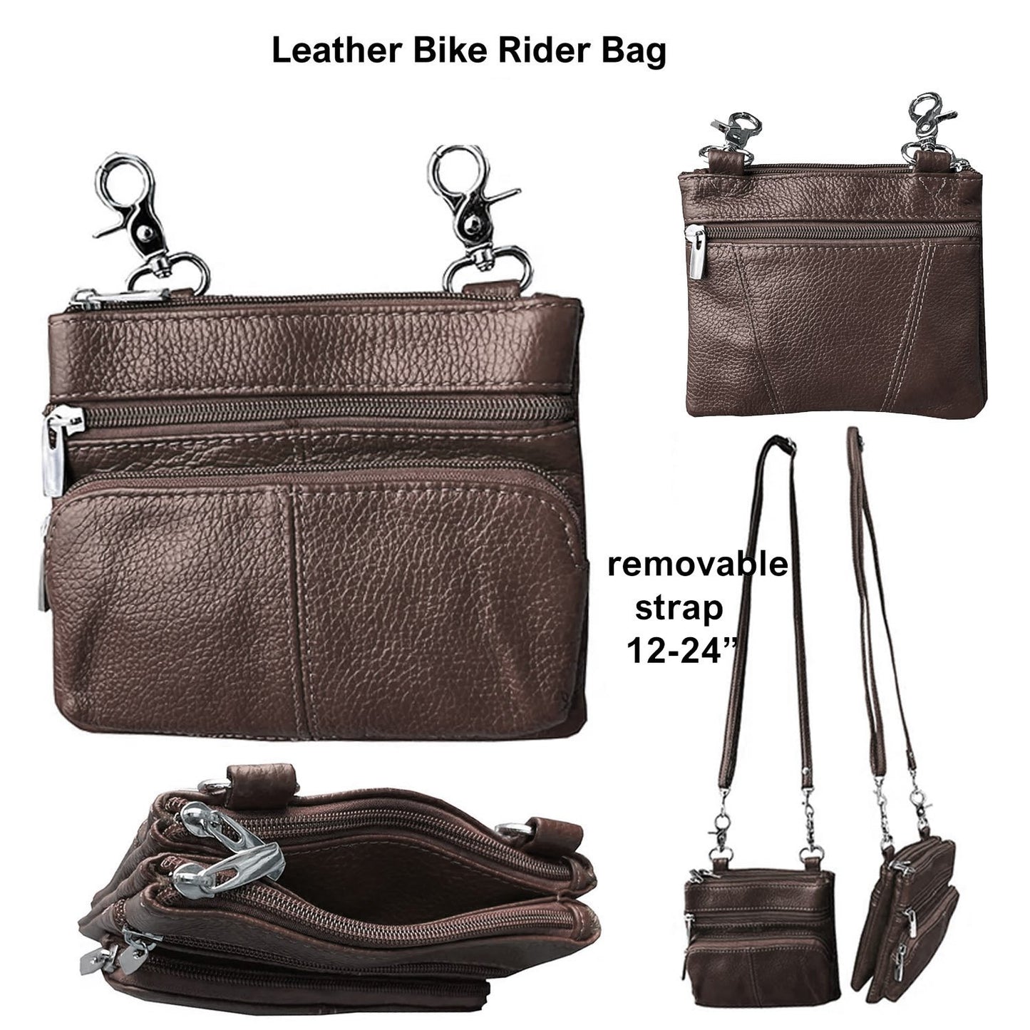 SILVERFEVER Leather Bike Rider Accordion Bag Cross Body Belt Phone Pack Pouch