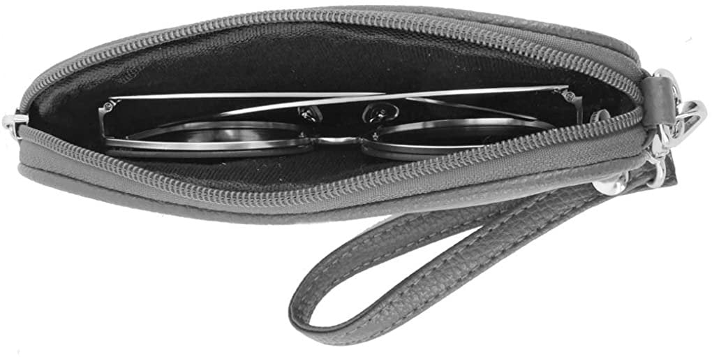 Leather Eyeglass Glasses Case with Wristlet Handle, Padded WOMAN