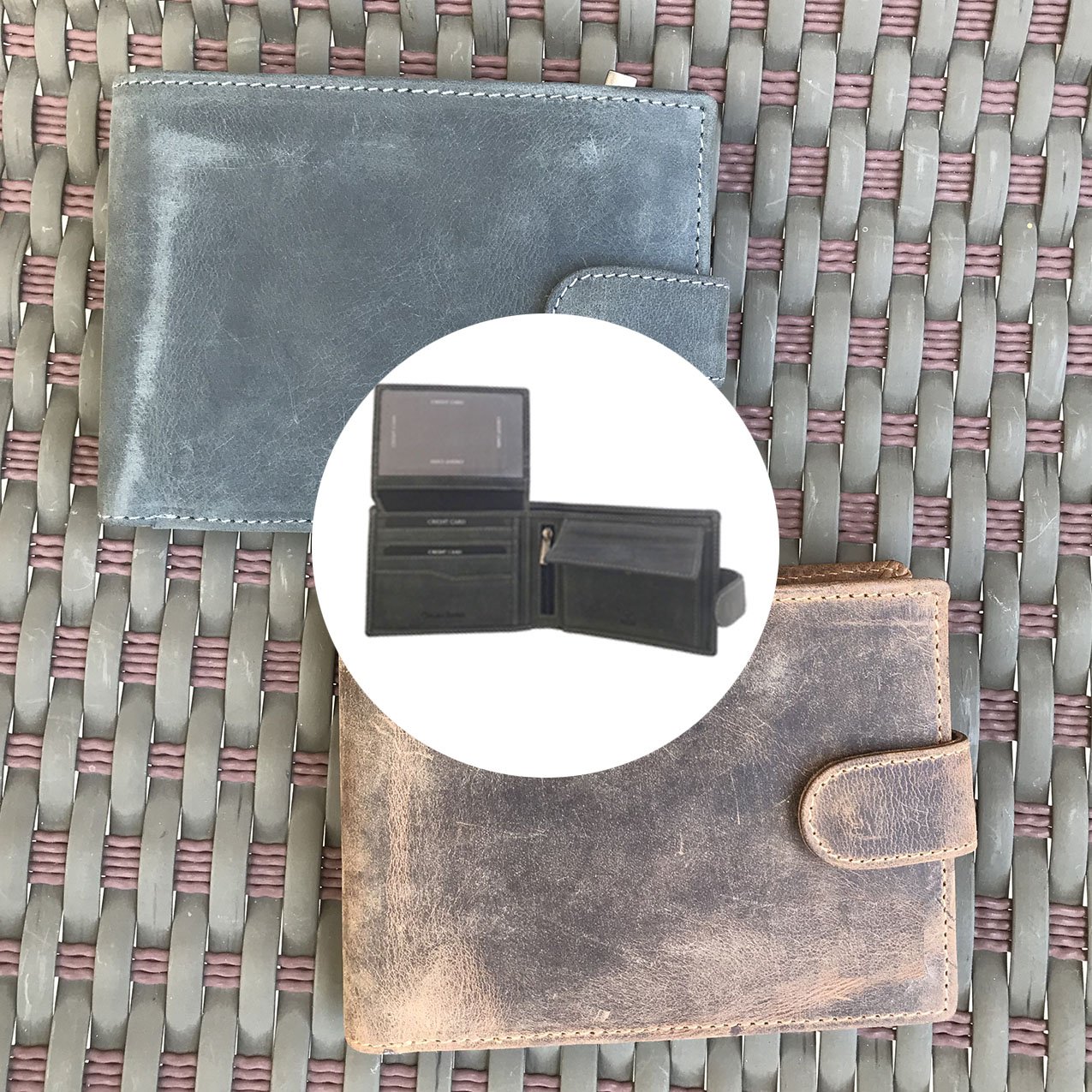 Leather Wallet for Men's-Genuine Washed Calf RFID Blocking Bifold Men Wallet With Coin Pocket (Vertical Flip Stitched Collar, Black)