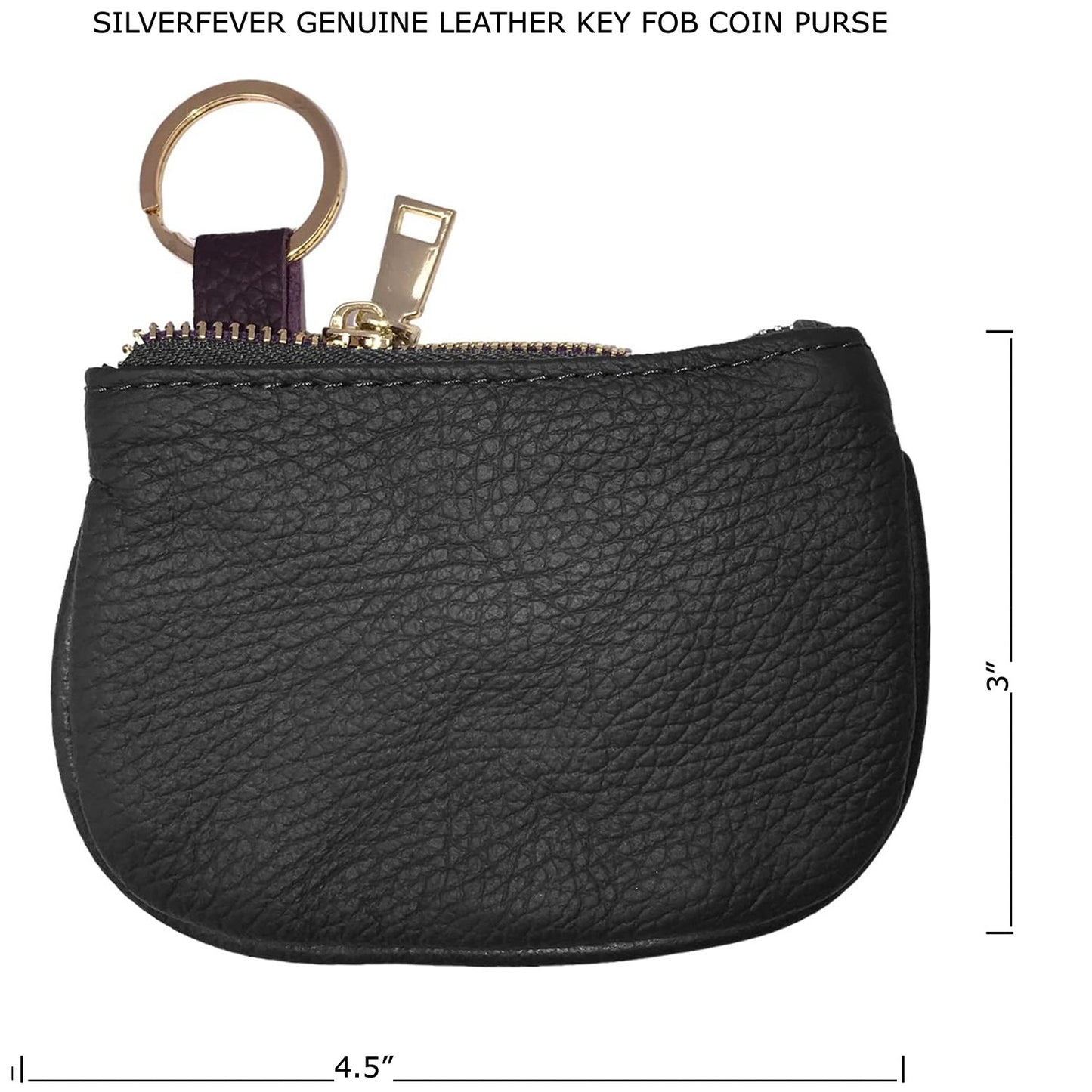 Cowhide Leather Coin Purse Pouch w Zipper and Key Fob