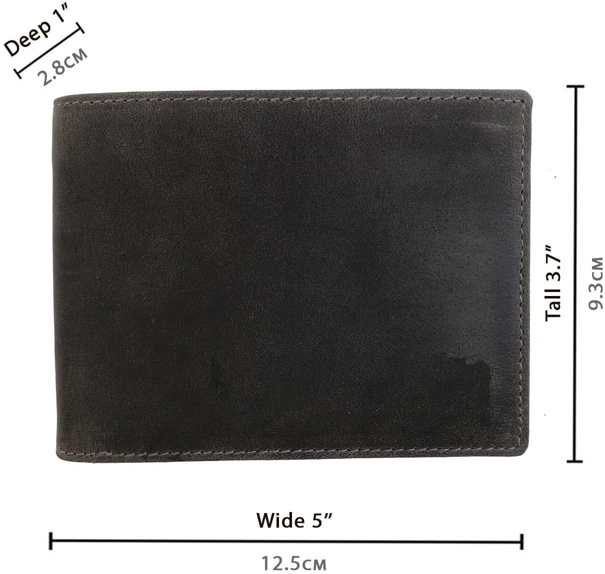 Leather Wallet for Men's-Genuine Washed Calf RFID Blocking Bifold Men Wallet With Coin Pocket (Vertical Flip Stitched Collar, Black)