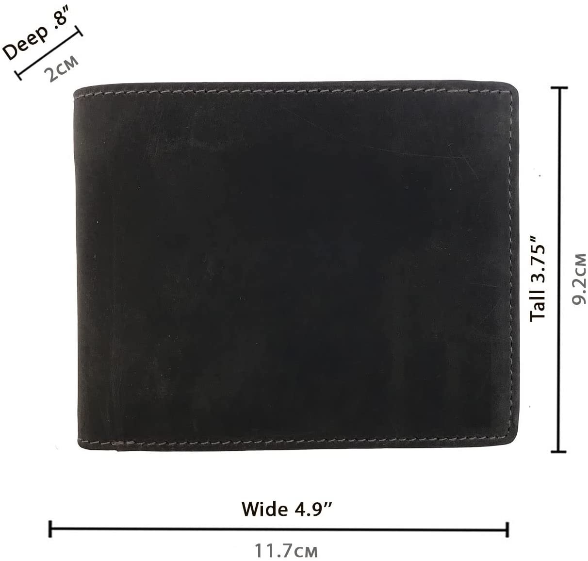 Leather Wallet for Men's-Genuine Washed Calf RFID Blocking Bifold Men Wallet With Coin Pocket (Vertical Flip Stitched Collar, Black)