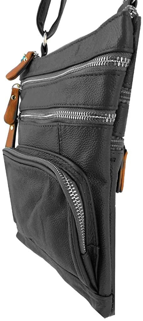 SILVERFEVER Genuine Leather Organizer Handbag Cross Body - Shoulder Travel Bag